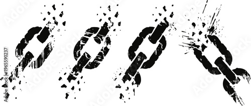 Breaking chain links in various stages of damage and destruction concept
