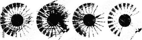 set of black compact powder makeup palettes with mirrors, various shades and textures