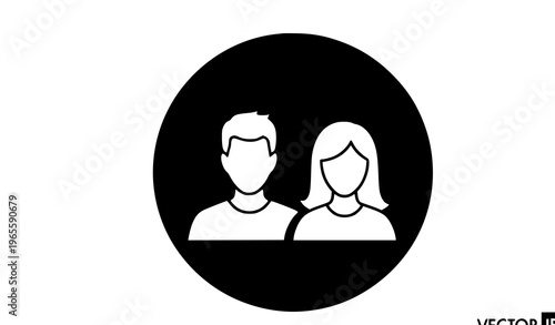 Black and white icon of a man and woman in a circle