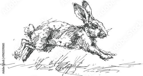 sketch of a running rabbit in motion hand drawn wild animal, nature and wildlife illustration