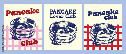 Vintage Pancake Club Poster Set Retro Breakfast Diner Collection