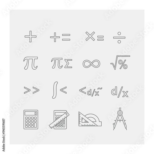 Mathematics symbols and geometric tools