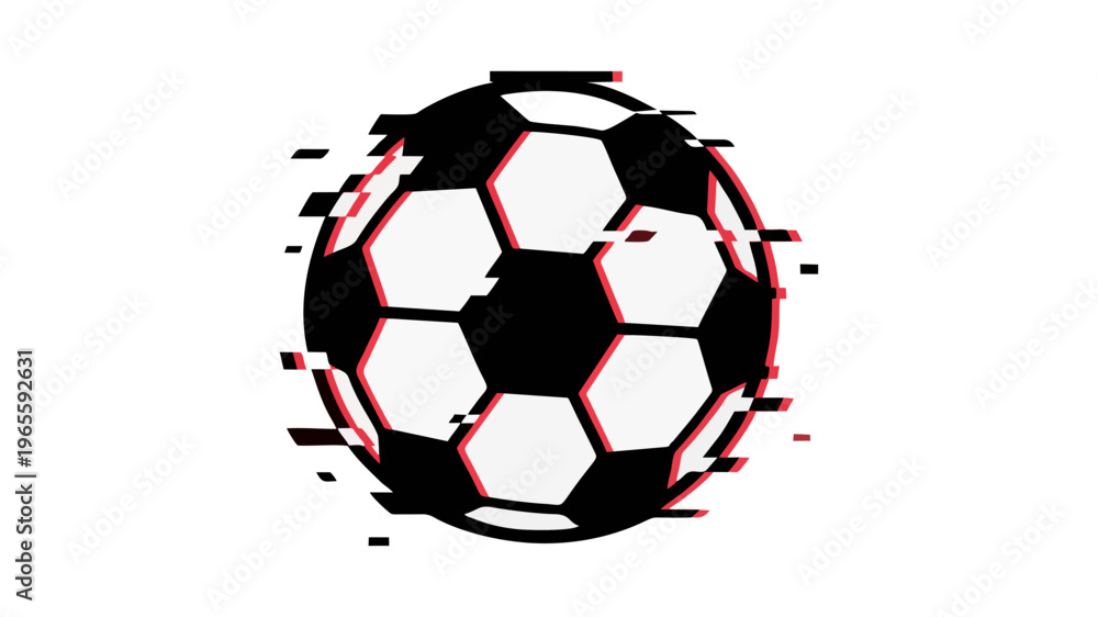 Fototapeta premium Glitch Effect Soccer Ball Icon Digital Sports Distortion Isolated on White Background