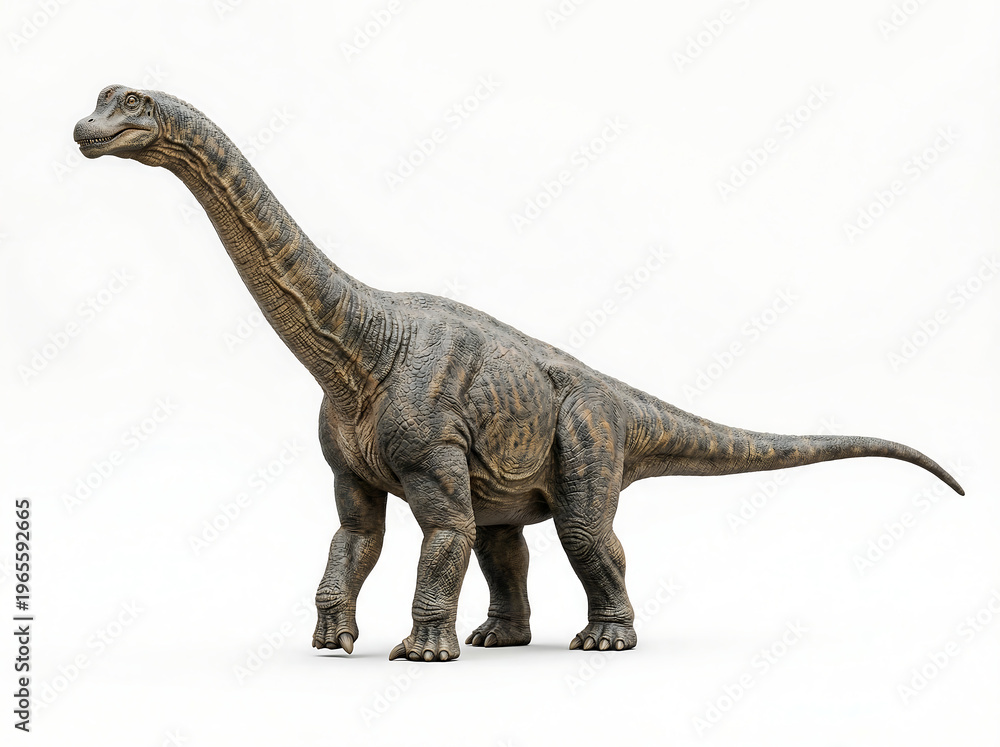 Fototapeta premium Alamosaurus Isolated On White Background Alamosaurus Side View Illustration Alamosaurus dinosaur White Background, Alamosaurus a genus of titanosaurian sauropod dinosaurs prehistoric extinct dinosaur 