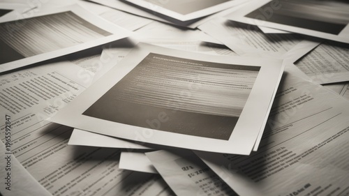 Black and white vintage document stack photo