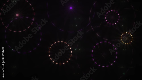 Dark Background with Glowing Neon Circles and Sparkle Effects