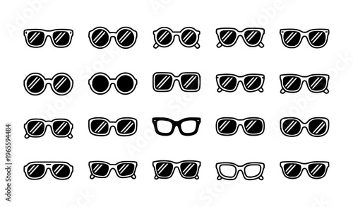Modern sunglasses and eyewear outline icons collection with retro and fashion frames vector