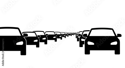 Black  White Vector Cars in Traffic Jam - Automotive Industry