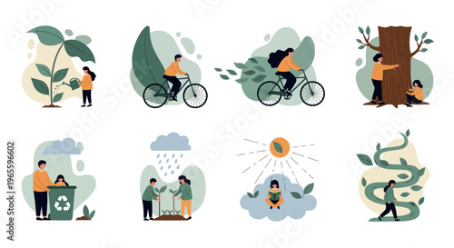 Eco-friendly living and nature conservation, flat illustration