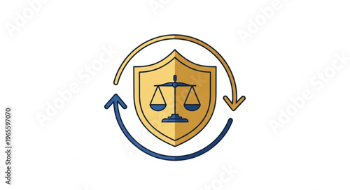 Law and Justice Shield with Scales and Arrows Symbolizing Balance.