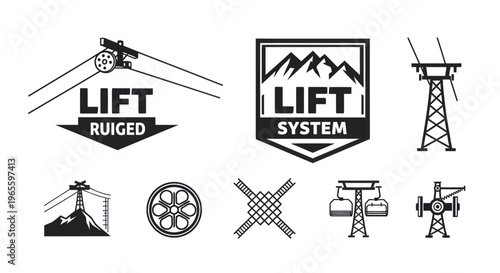 Ski Lift Icons - Cable Car, Tower, Gondola, System, System, Vector Art