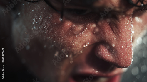 A slow-motion capture of sweat and motion during an intense sprint