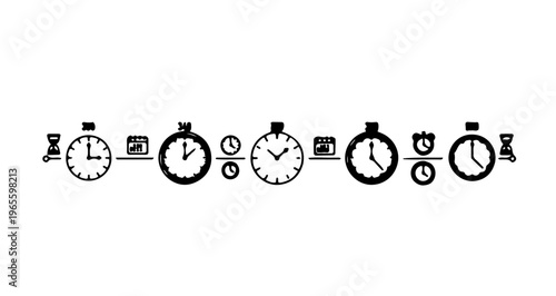 A collection of stopwatch and clock icons in a flat, minimalist design style