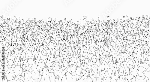 A minimalist line art illustration of a large crowd of people in a simple and flat design style
