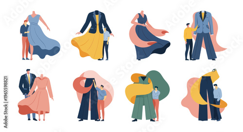 Fashion Show Flat Design Vector - Models Displaying Apparel