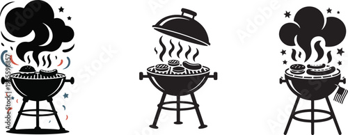 Barbecue grill vector illustration with hot dogs and burgers.
