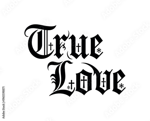 True love. lettering and all elements in black. Vector style. AWhite background. Pure white background. Perfect isolation and visual consistency. Elegant