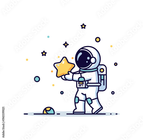 Astronaut holding star a tiny astronaut gently holding a glowing star with soft sparkles floating around. A magical and hopeful scene capturing wonder and