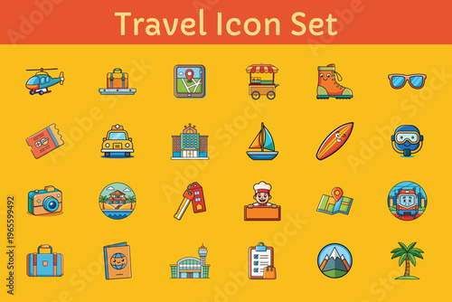 Colorful Travel Icon Set 24 Flat Design Tourism Vacation Vector Collection