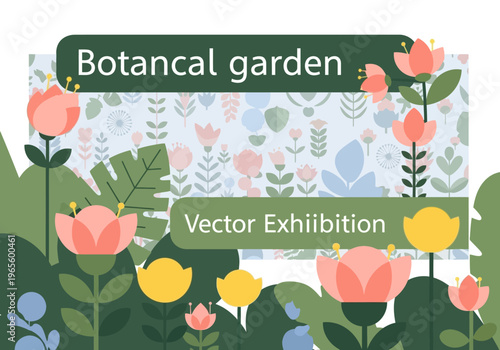 Botanical Garden Vector Exhibition with Vibrant Floral Display.