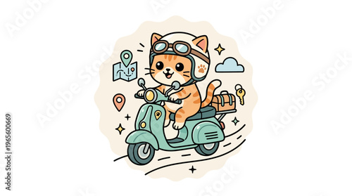 Cute Cat on a Scooter Ready for Travel