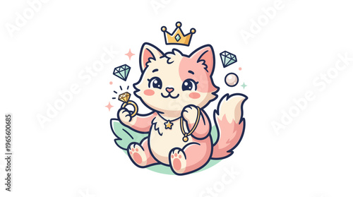 Cute Cartoon Cat Holding a Diamond Ring