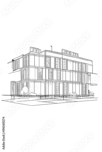 Adaptive Facade Design. Adaptive facades. Minimalistic one-line drawing a building with movable panels and