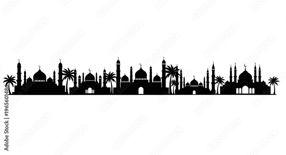 Fototapeta premium Islamic Mosque Silhouette Skyline - Architecture Religion Vector Art