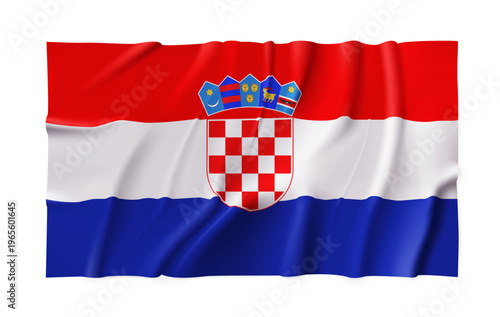 Realistic Croatia country flag isolated on a transparent background. Silk atlas detailed fabric flag. Vector PNG