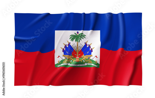 Haiti country flag isolated on a transparent background. Silk atlas detailed fabric flag. Vector PNG