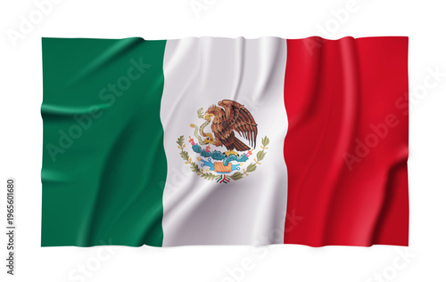 Realistic Mexico country flag isolated on a transparent background. Silk atlas detailed fabric flag. Vector PNG