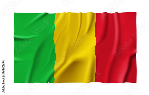 Realistic Mali country flag isolated on a transparent background. Silk atlas detailed fabric flag. Vector PNG