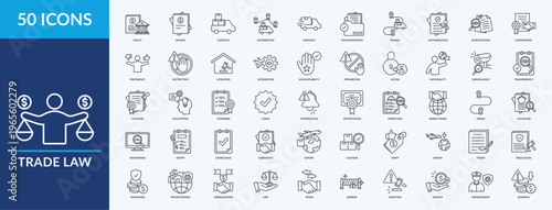 Trade Law - Icon Collection. Thin Outline Set contains such Icons as logistics, valuation, subsidy and more. Simple web icons set