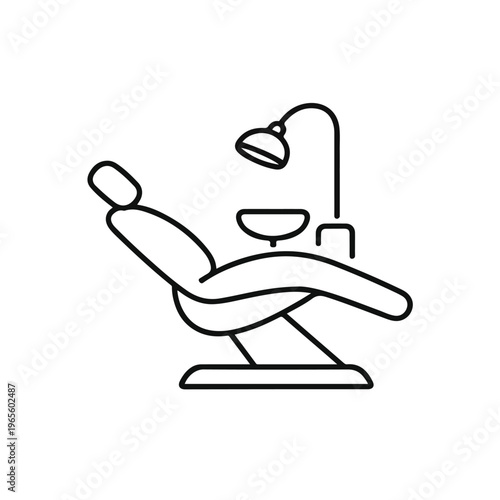 Simple line drawing depicting a dental chair and examination light