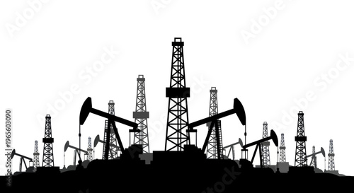 Oil Rigs and Pumpjacks Silhouette - Industrial Energy Production