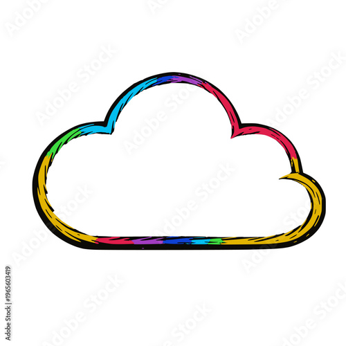 Handcrafted style colorful outline cloud icon isolated transparent background weather symbol