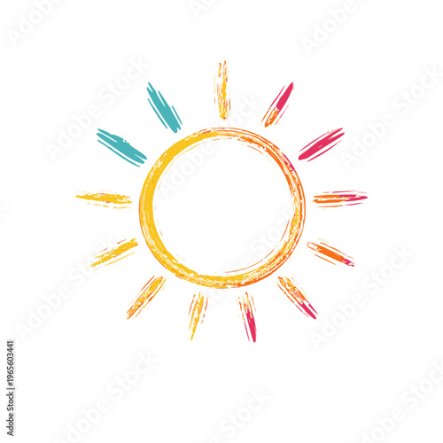 Handcrafted style colorful outline sun icon isolated transparent background weather symbol