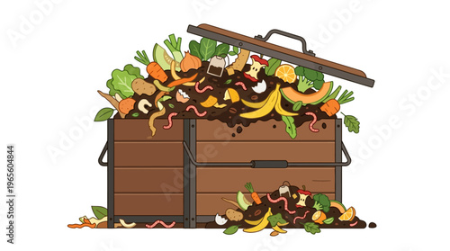 Compost bin with organic waste materials.