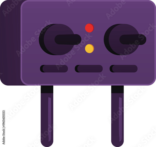 Purple remote control with two joysticks and indicator lights.