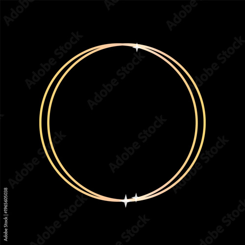 Double circle frame. Gold Vector ring. Black background border. Sparkling jewelry design. Manual vector only. No autotrace used.