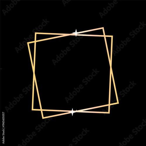 Double square frame. Gold Vector border. Black background design. Elegant sparkle element. Manual vector only. No autotrace used.