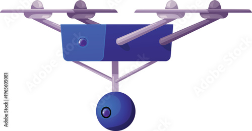 Drone UAV with video camera, vector flying wireless quadcopter photography video surveillance, unmanned aerial vehicle