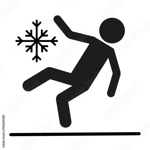 Ice slip icon. Snowflake weather symbol. Winter danger Vector. Cold season sign.