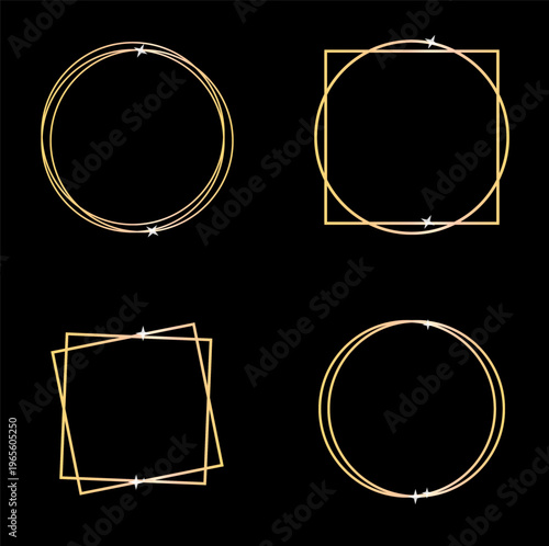 Frame set collection. Gold Vector shapes. Black background borders. Elegant luxury design. Manual vector only. No autotrace used.