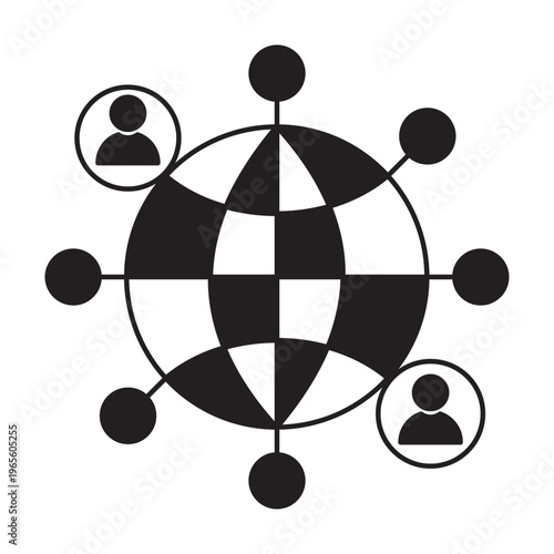 Global network globe. World connection Vector. International link symbol. Planet user icon. Manual vector only. No autotrace used.