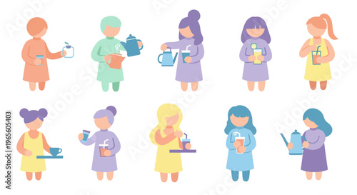 Flat design characters of diverse people enjoying beverages