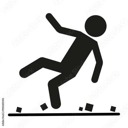 Stumbling person icon. Falling over rocks. Trip hazard Vector. Safety warning symbol.