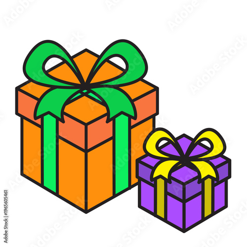 Gift boxes set. Holiday surprise Vector. Festive present duo. Great birthday symbol. Manual vector only. No autotrace used.