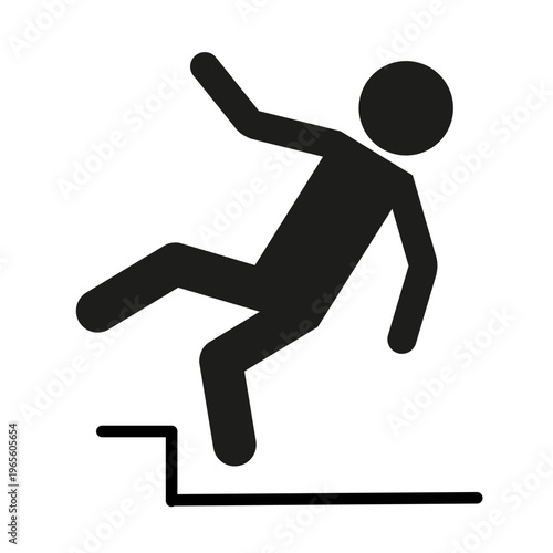 Stumbling on curb. Street hazard Vector. Person falling icon. Outdoor safety symbol