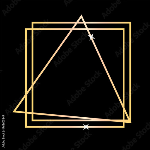 Abstract geometry set. Golden frames Vector. Sparkling border design. Black background contrast. Manual vector only. No autotrace used.